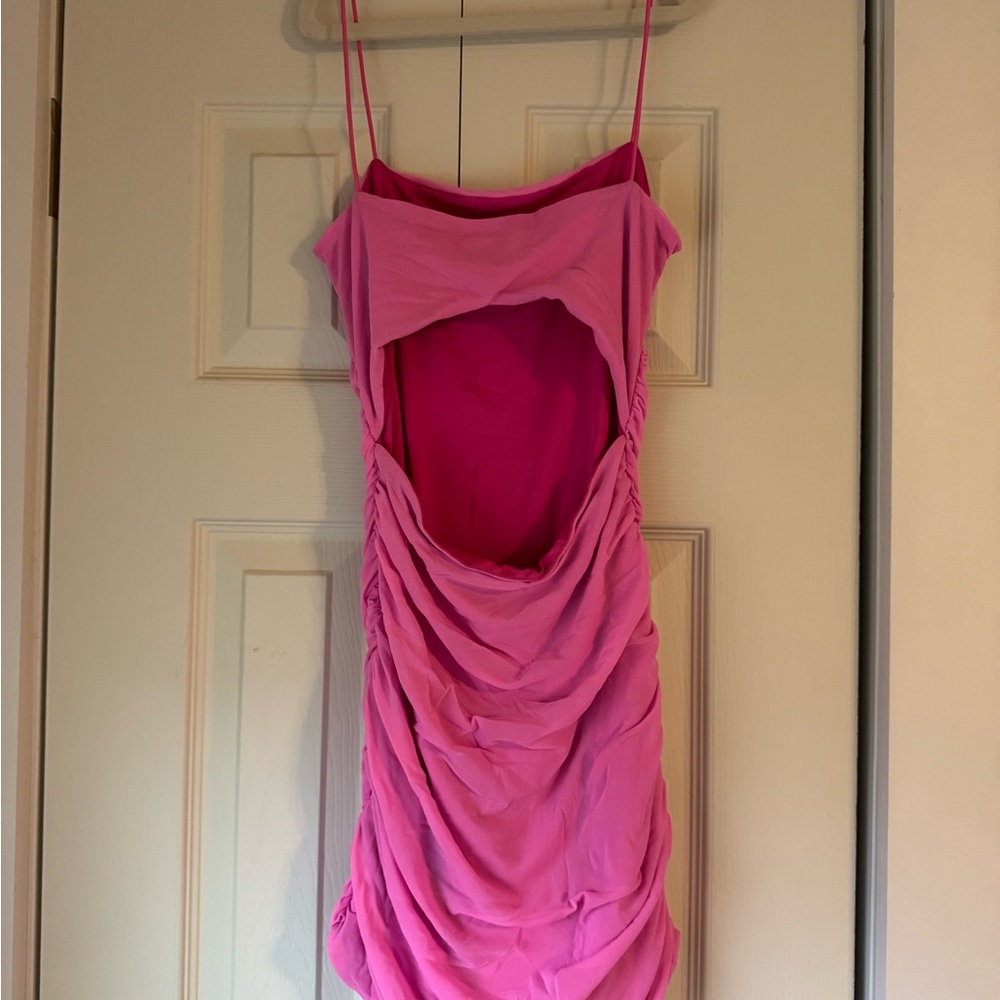 Pink Ruched Spaghetti Strap Dress - Picture 4 of 4